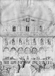 Jesus Christus, 12 Jahre alt, im Tempel unter den Ärzten, aus dem Album von Jacopo Bellini (Detail)